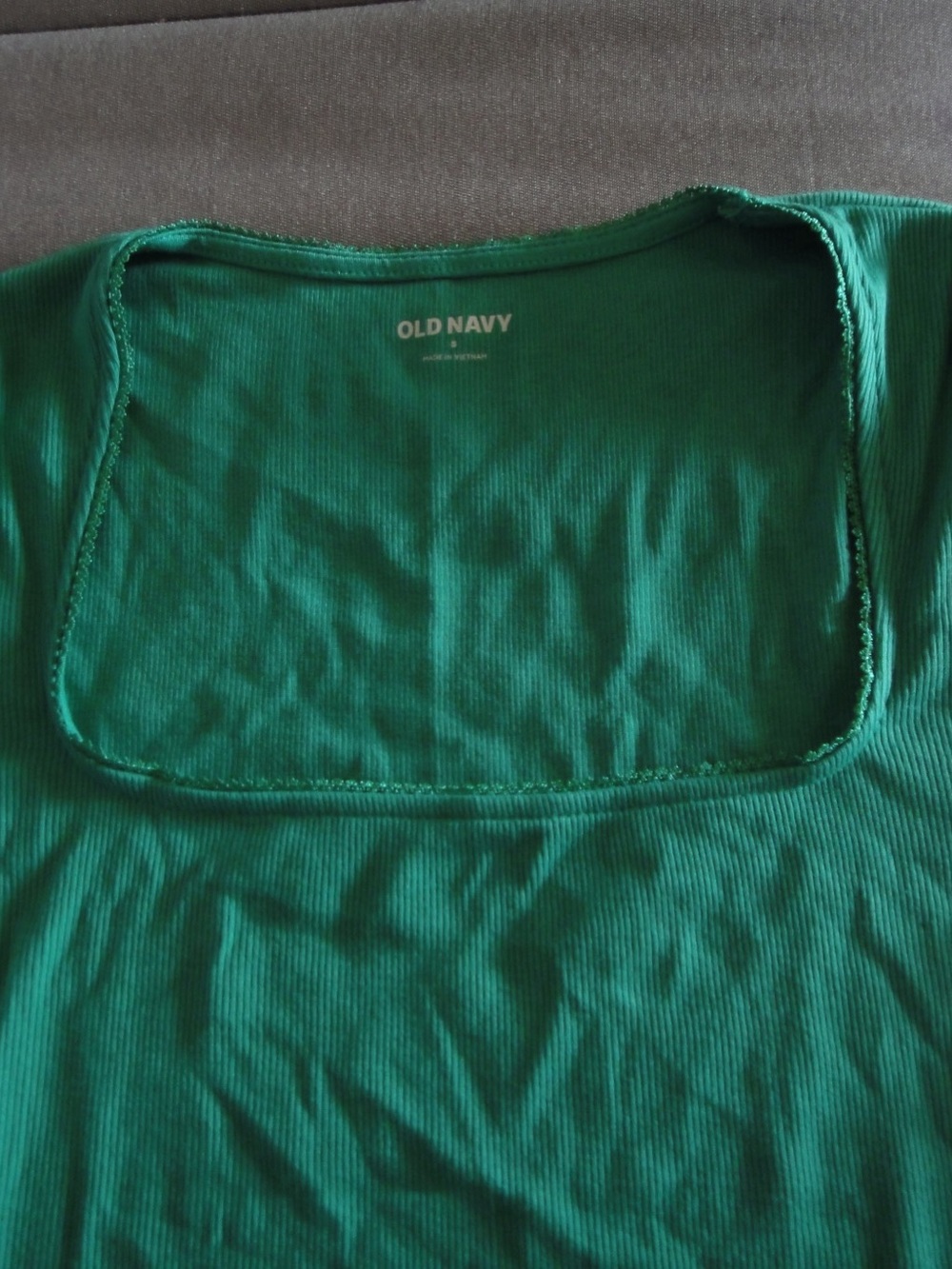 Old Navy Square-Neck Ribbed T-Shirt Green Short Sleeve Top